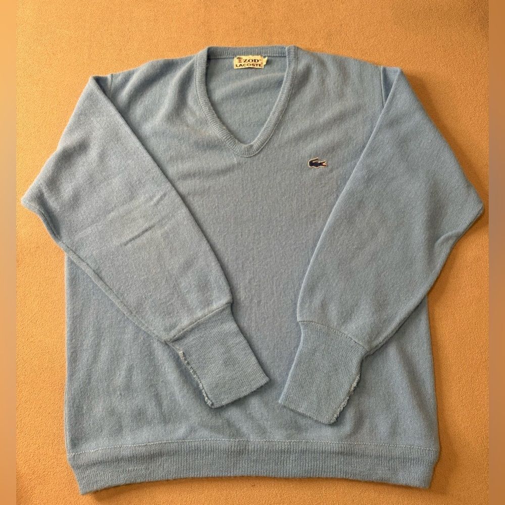 Vintage Izod Lacoste Men’s Baby Blue V-Neck Long Sleeve Sweater Size L